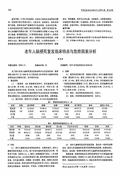 老年人脑梗死复发临床特点与危险因素分析