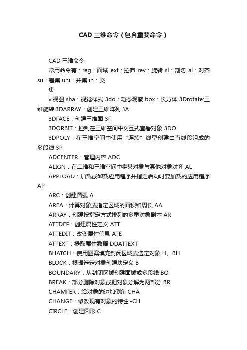 CAD三维命令（包含重要命令）