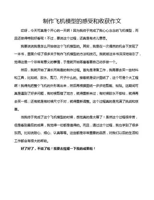 制作飞机模型的感受和收获作文