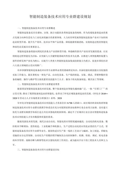 智能制造装备技术应用专业群建设规划