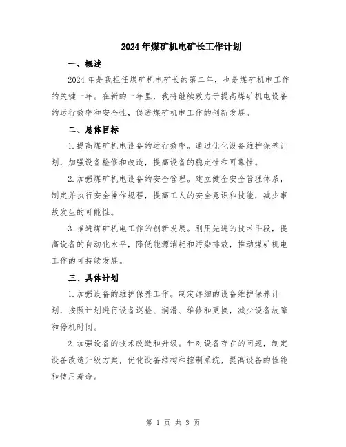 2024年煤矿机电矿长工作计划