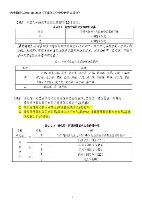 国家标准GB50160中有关安全距离列表