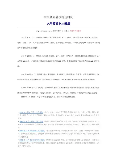 中国铁路各次提速时间