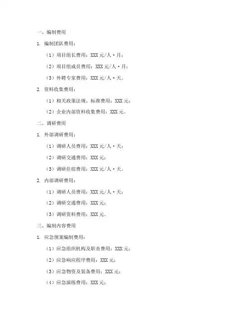 项目环境应急预案费用清单