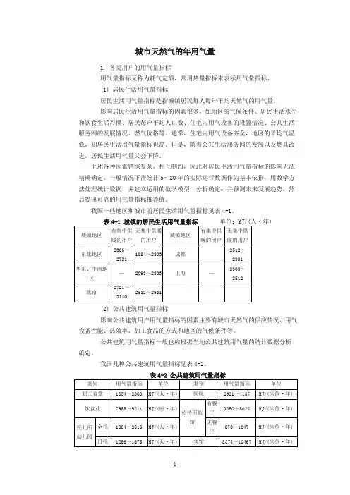 天然气-用气量指标和年用气量计算