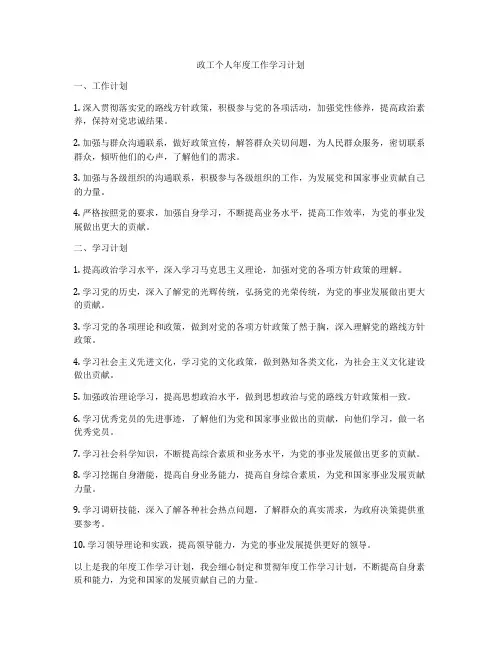政工个人年度工作学习计划