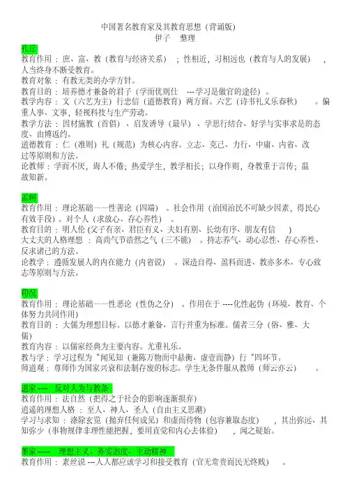 中国著名教育家与其教育思想