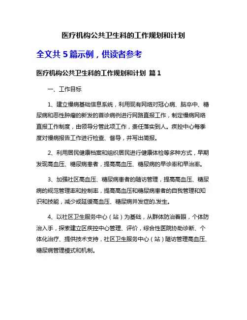 医疗机构公共卫生科的工作规划和计划
