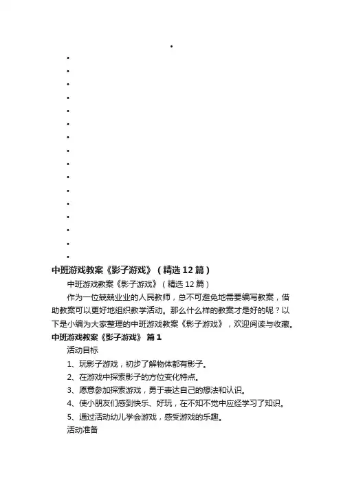 中班游戏教案《影子游戏》（精选12篇）