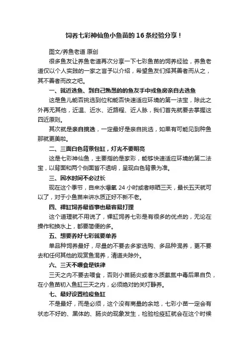 饲养七彩神仙鱼小鱼苗的16条经验分享！