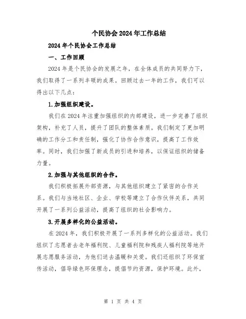 个民协会2024年工作总结