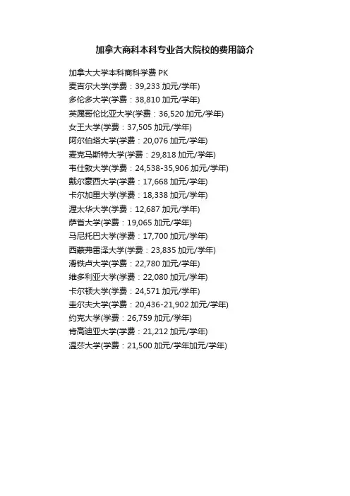 加拿大商科本科专业各大院校的费用简介