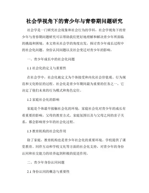 社会学视角下的青少年与青春期问题研究