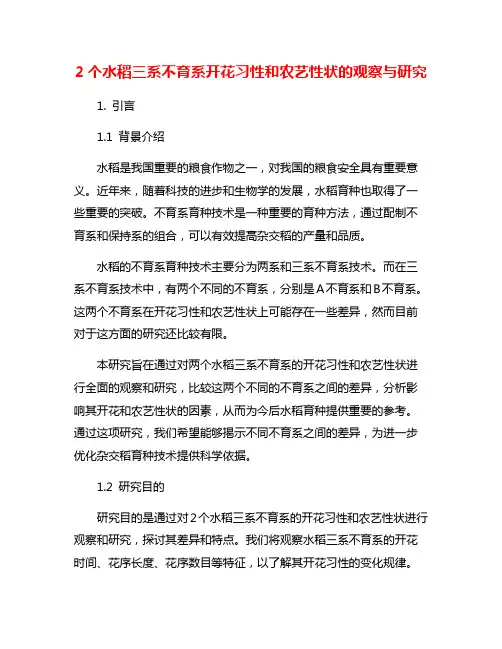 2个水稻三系不育系开花习性和农艺性状的观察与研究