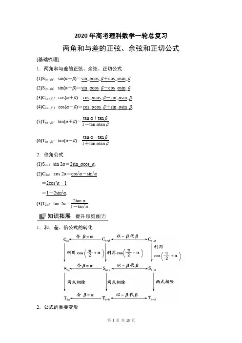 2020年高考理科数学一轮总复习：两角和与差的正弦、余弦和正切公式
