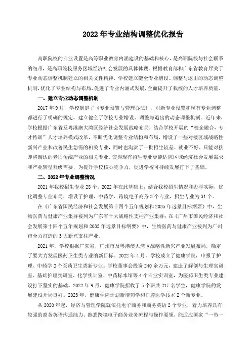 2022年专业结构调整优化报告