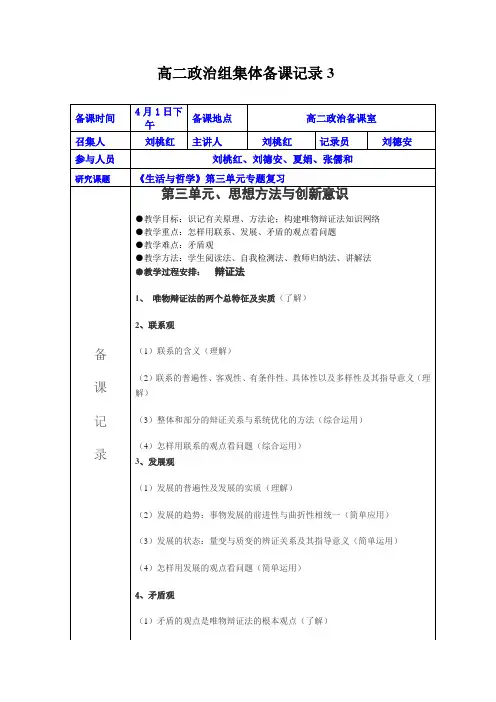 高二政治组集体备课记录3