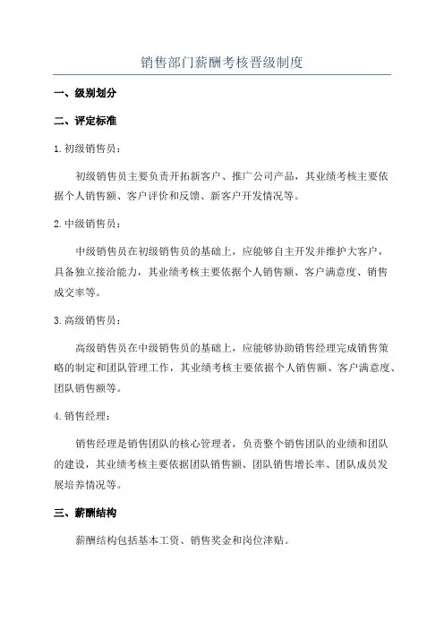 销售部门薪酬考核晋级制度