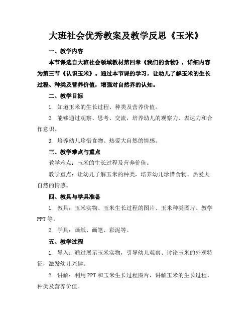 大班社会优秀教案及教学反思《玉米》