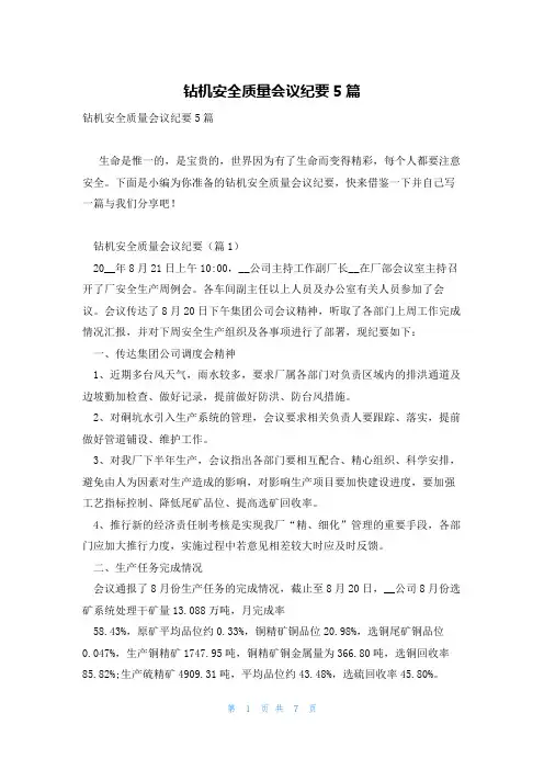 钻机安全质量会议纪要5篇