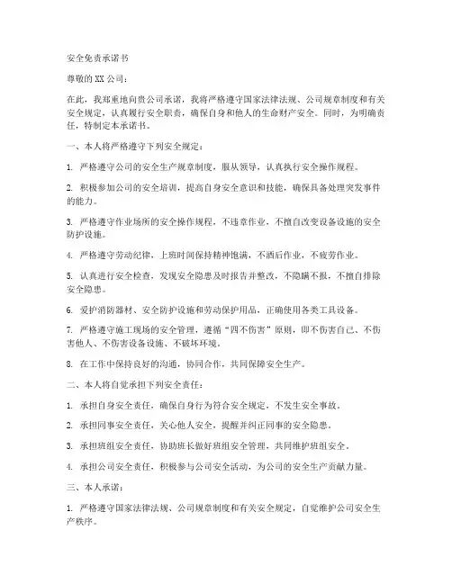 正规的安全免责承诺书
