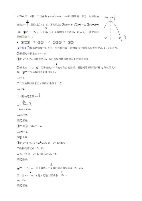 2014--2019齐齐哈尔市中考数学试题分类解析-二次函数的图像与系数的关系