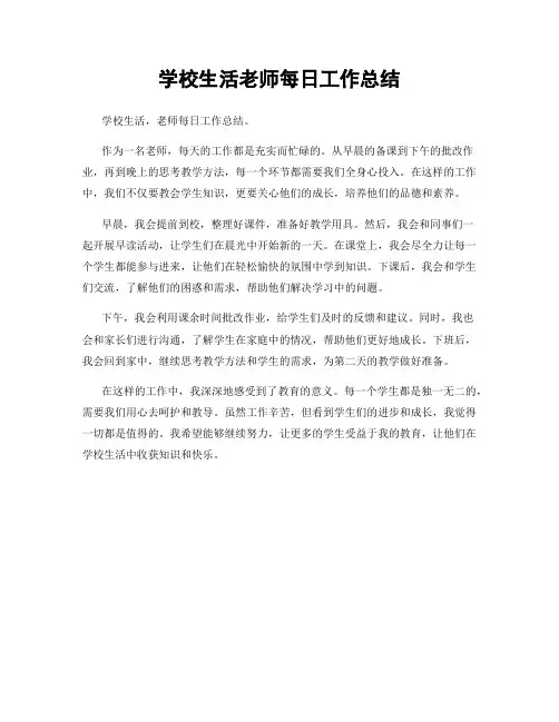 学校生活老师每日工作总结