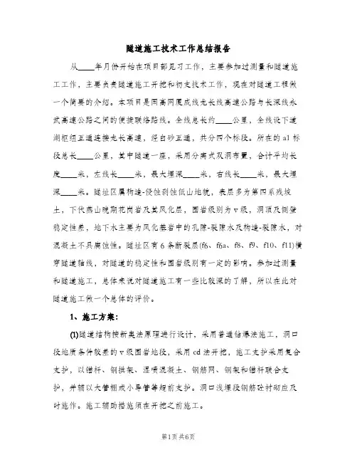 隧道施工技术工作总结报告（2篇）