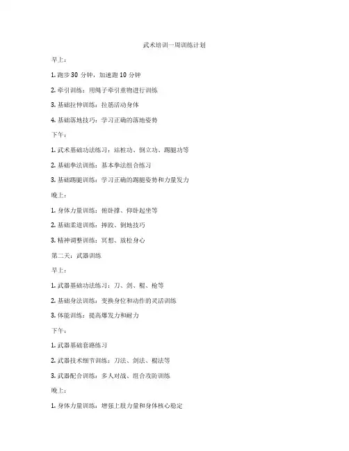 武术培训一周训练计划