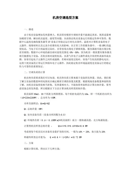 机房空调选型方案