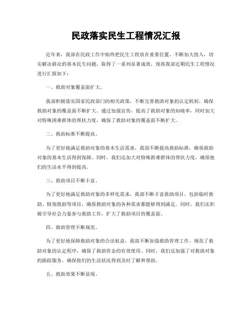 民政落实民生工程情况汇报