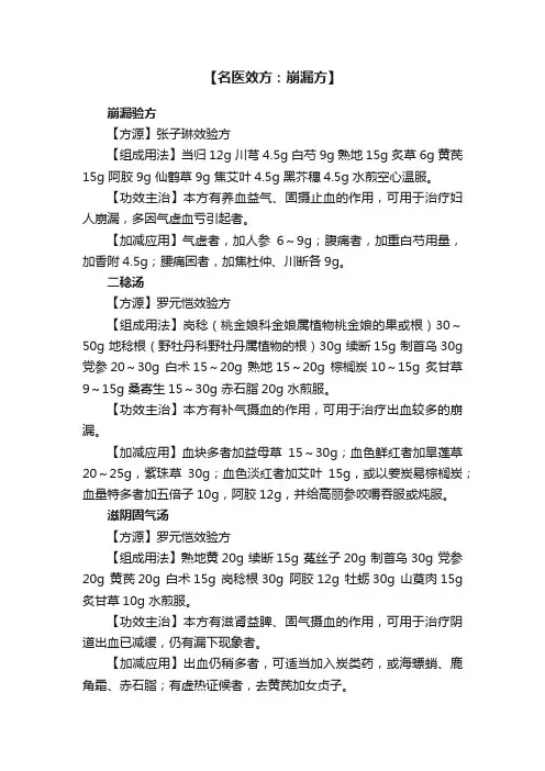 【名医效方：崩漏方】