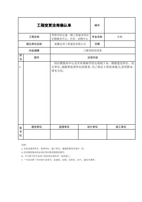 工程变更洽商确认单【范本模板】