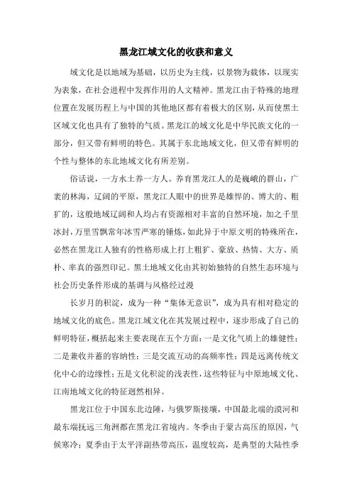 黑龙江域文化的收获及意义
