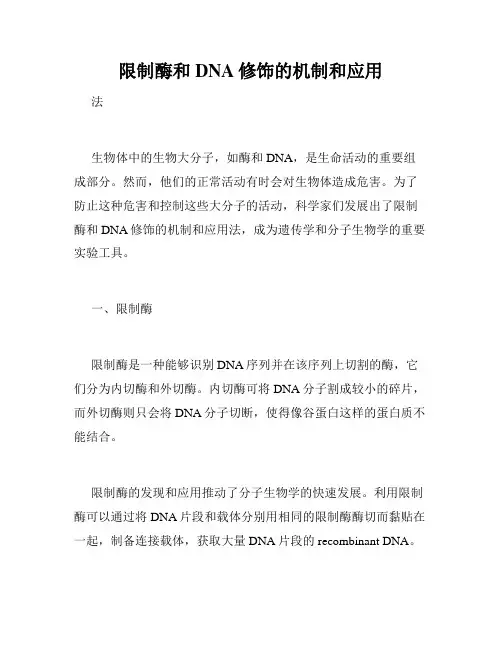 限制酶和DNA修饰的机制和应用