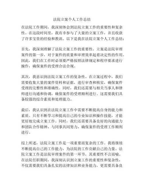 法院立案个人工作总结