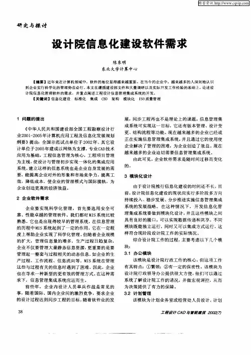 设计院信息化建设软件需求