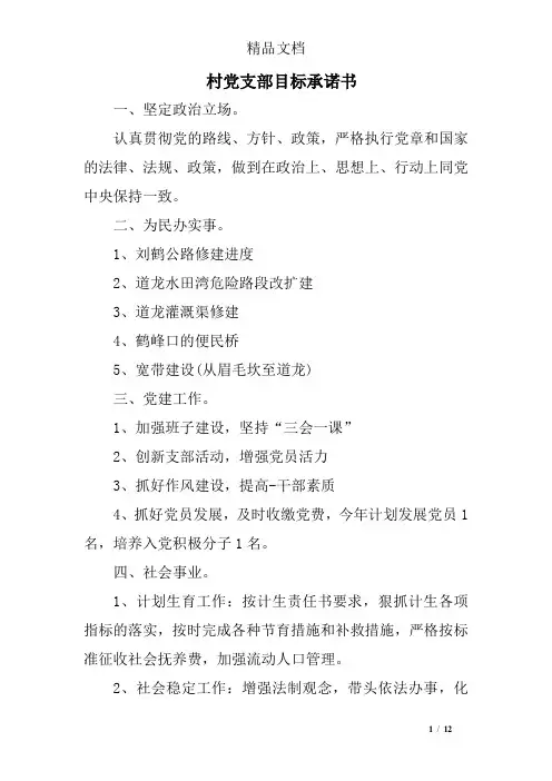 村党支部目标承诺书