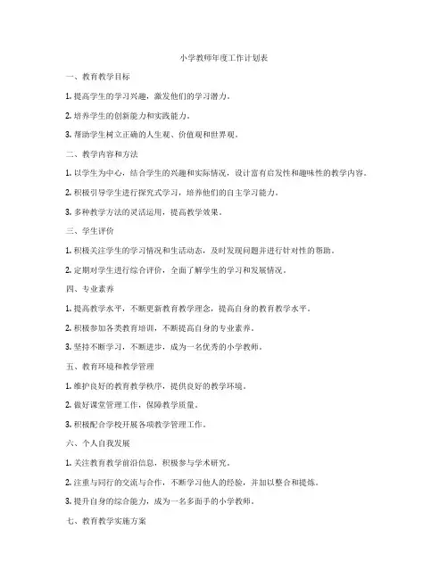 小学教师年度工作计划表