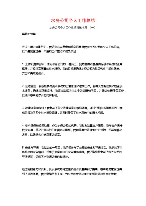 水务公司个人工作总结4篇