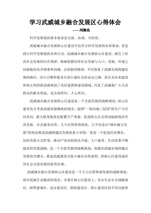 学习武威城乡融合发展区心得体会