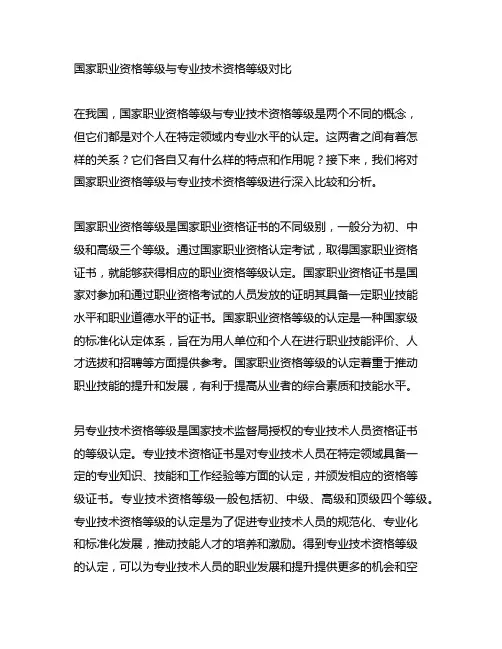 国家职业资格等级与专业技术资格等级对比