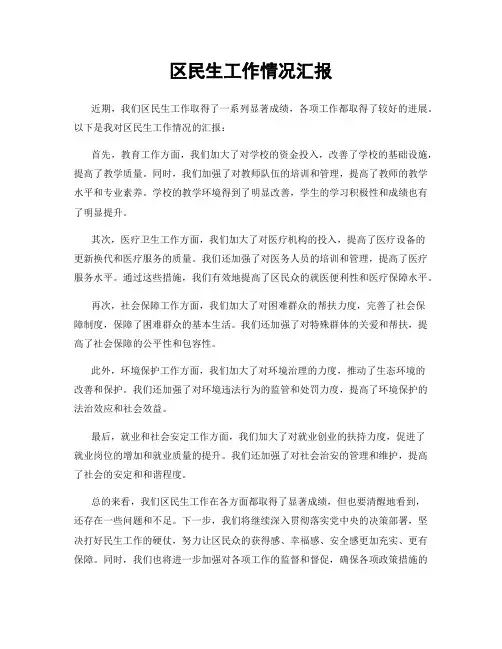 区民生工作情况汇报