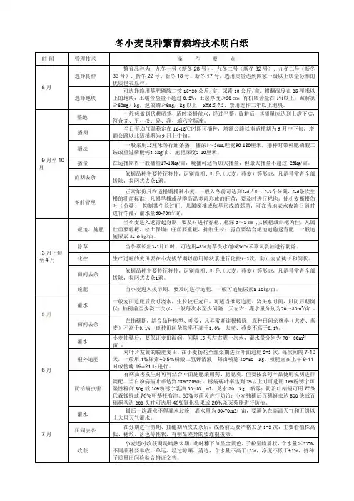 冬小麦良种繁育栽培技术月历表