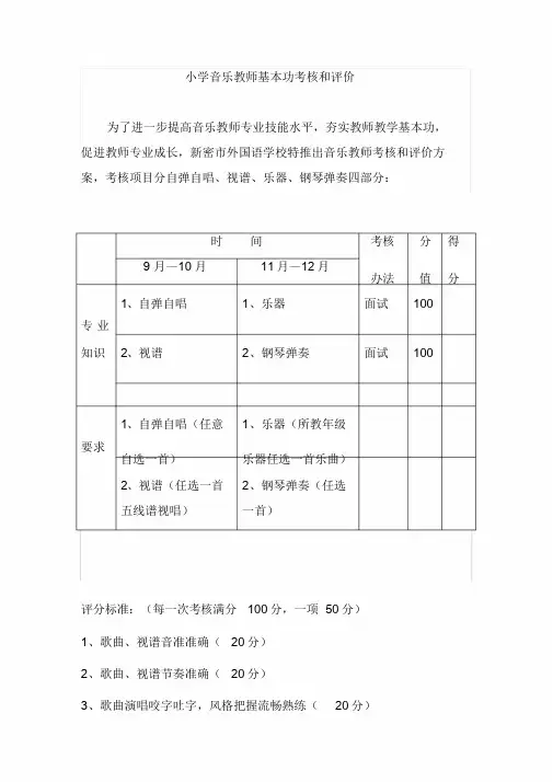 音乐教师基本功考核及评价标准