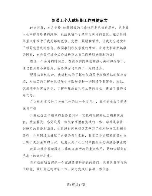 新员工个人试用期工作总结范文(12篇)