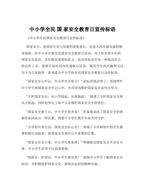 中小学全民 国 家安全教育日宣传标语