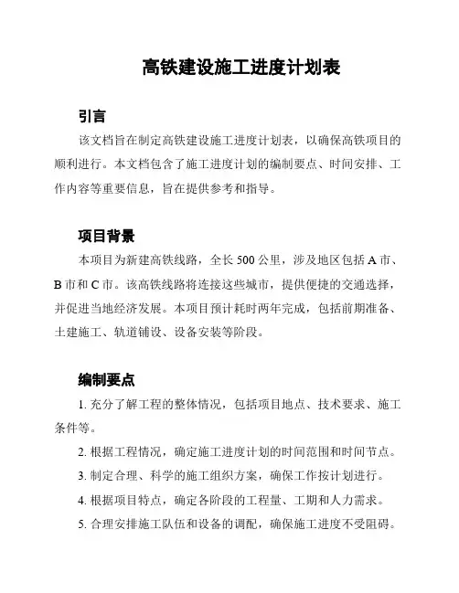 高铁建设施工进度计划表