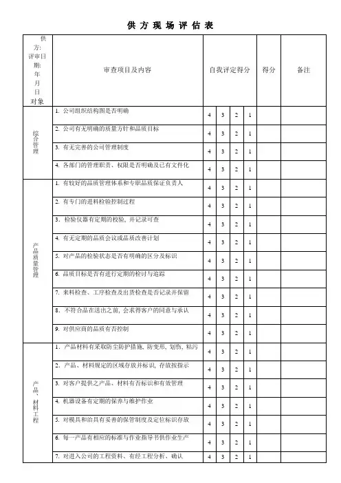 供应商现场评估表