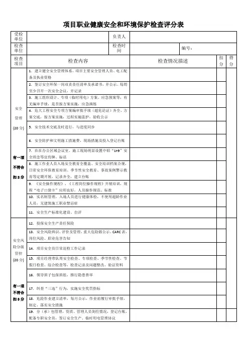 项目职业健康安全和环境保护检查评分表